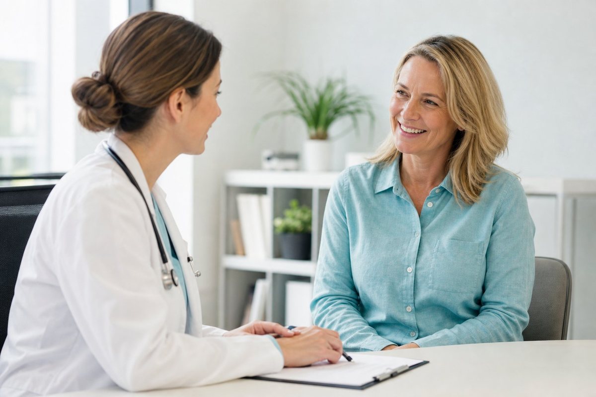 A doctor at Active Health Way listening warmly to a smiling patient